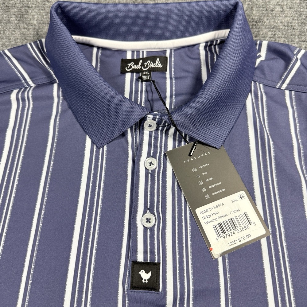 NEW Bad Birdie Ridge Polo Shirt Mens Winning Streak Cobalt Vertical Golf 2XL